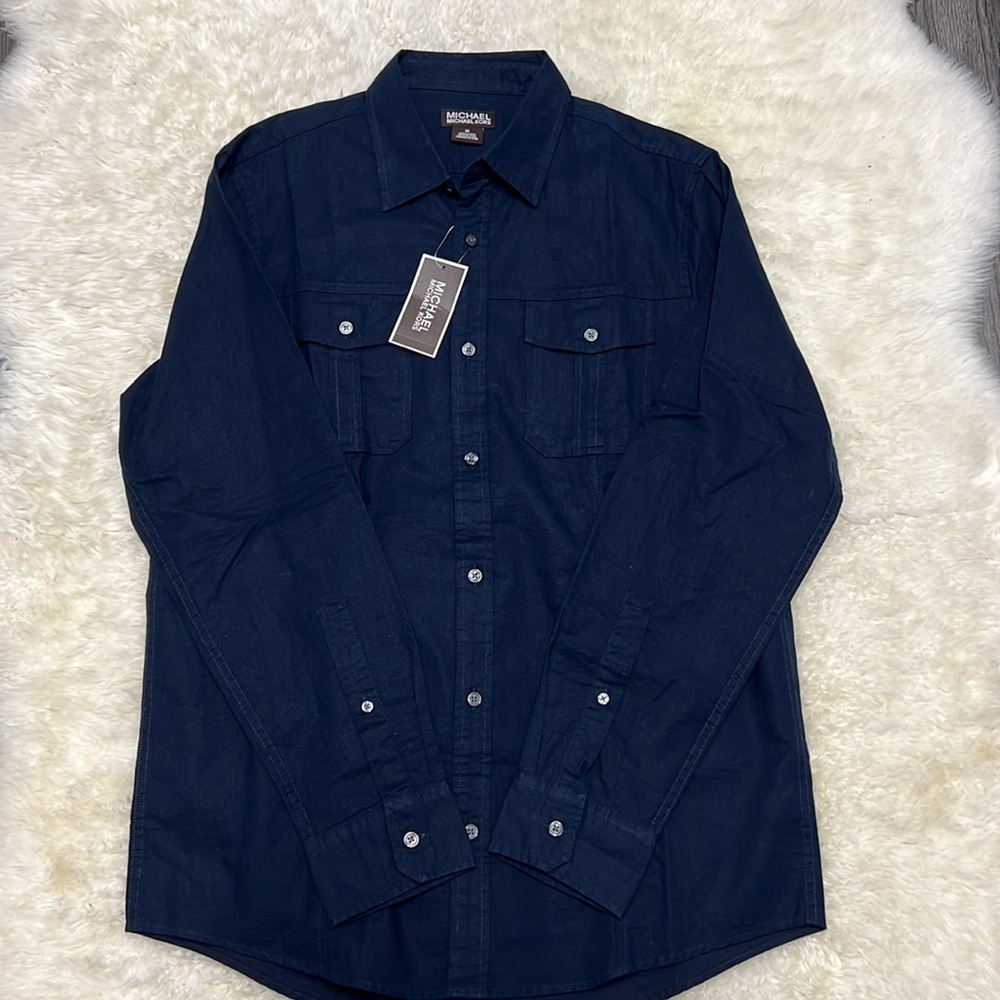 NWT - Michael Kors Mens Midnight Blue Button Down Shirt